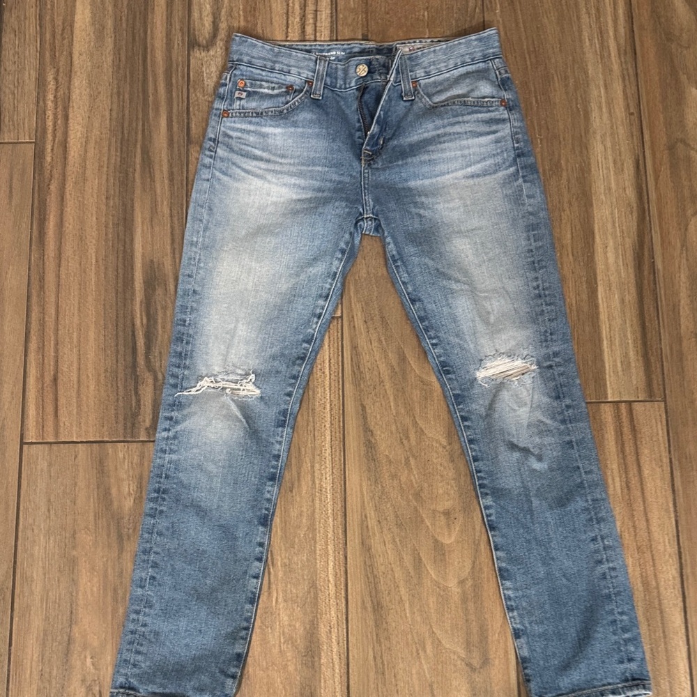 AG Adriano Goldschmied Men's Light Blue Ripped Skinny Jeans